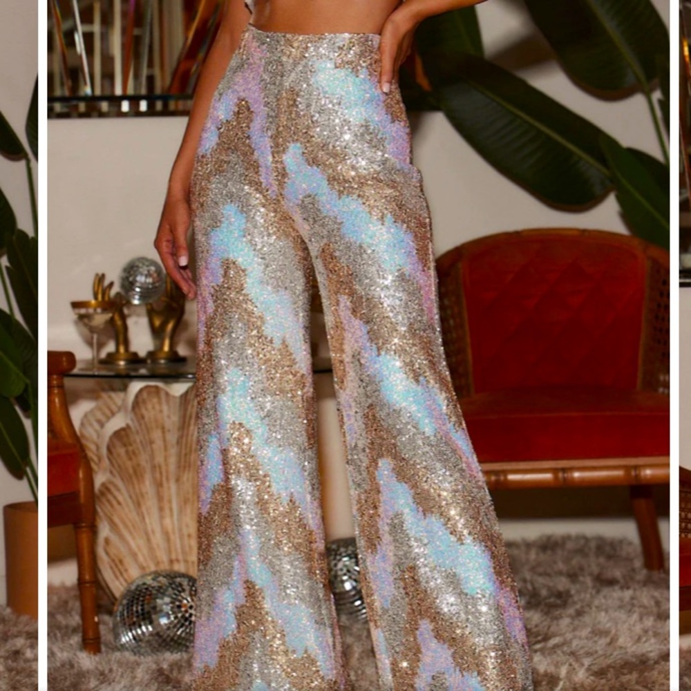 12th Tribe Genevieve Ivory Multi Sequin Trousers 🫧🩷